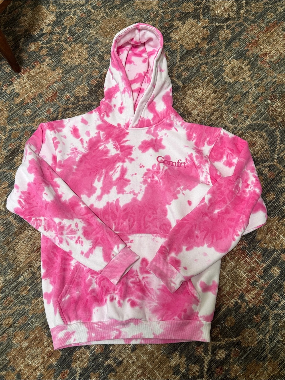 Comfrt Minimalist Hoodie Strawberry Swirl Tie Dye Pink Size S